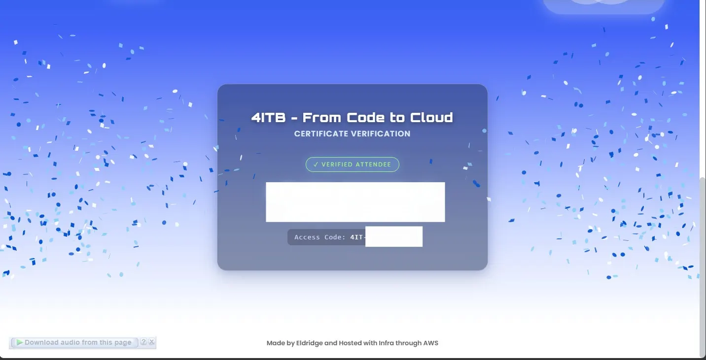 Verified attendee screen, ready to download the certificate